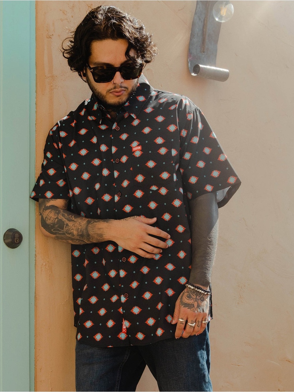 Dixxon La Mesa Geometric Button Down
Party Shirt in Black & Red Size 2X